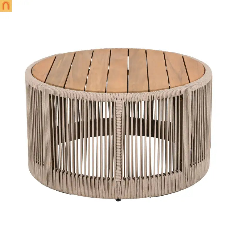 Outdoor Coffee Table Acacia Wood Rope Teak Round 26in 220 LB