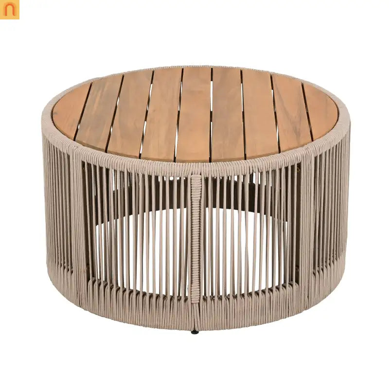 Outdoor Coffee Table Acacia Wood Rope Teak Round 26in 220 LB