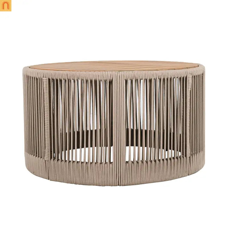 Outdoor Coffee Table Acacia Wood Rope Teak Round 26in 220 LB
