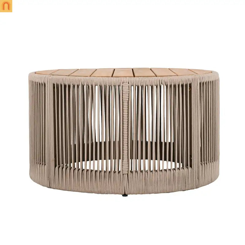 Outdoor Coffee Table Acacia Wood Rope Teak Round 26in 220 LB