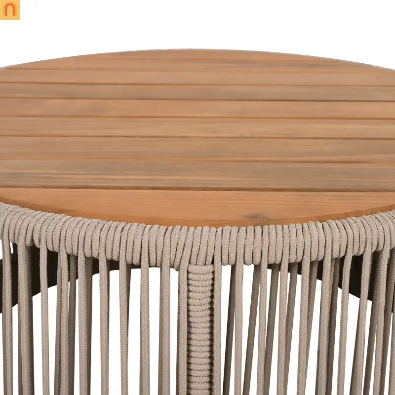 Outdoor Coffee Table Acacia Wood Rope Teak Round 26in 220 LB