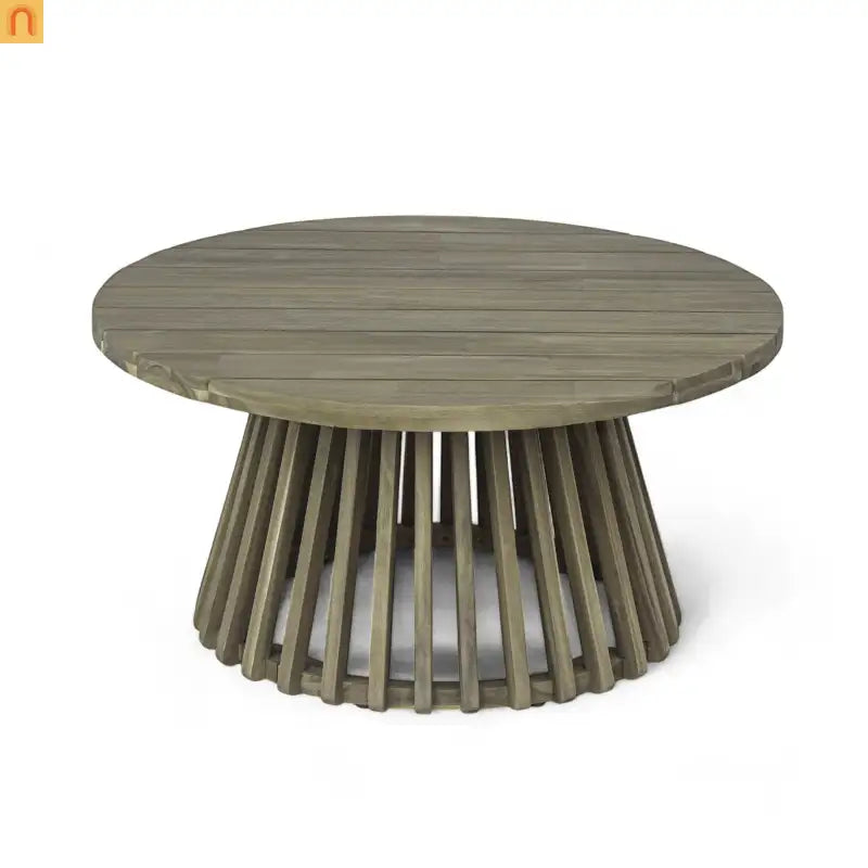 Outdoor Coffee Table Round Acacia Wood Gray 31.5in Dia 16in H 215 LB
