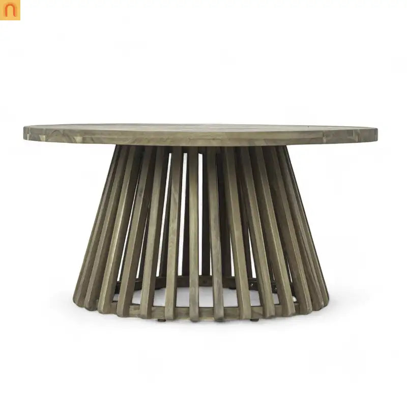 Outdoor Coffee Table Round Acacia Wood Gray 31.5in Dia 16in H 215 LB