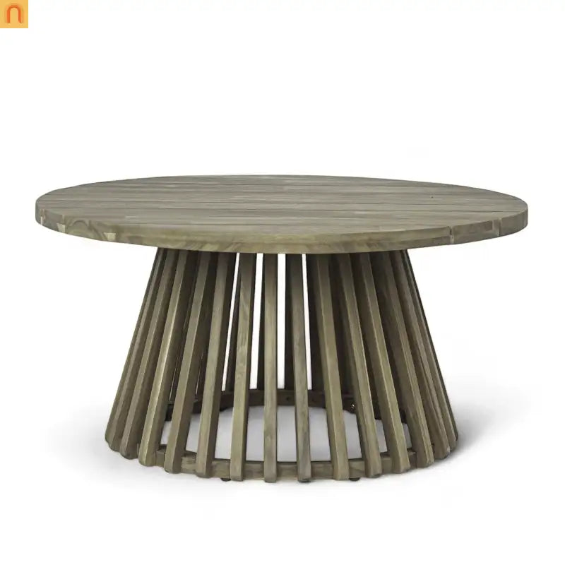 Outdoor Coffee Table Round Acacia Wood Gray 31.5in Dia 16in H 215 LB