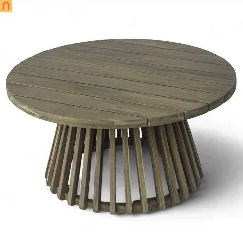 Outdoor Coffee Table Round Acacia Wood Gray 31.5in Dia 16in H 215 LB
