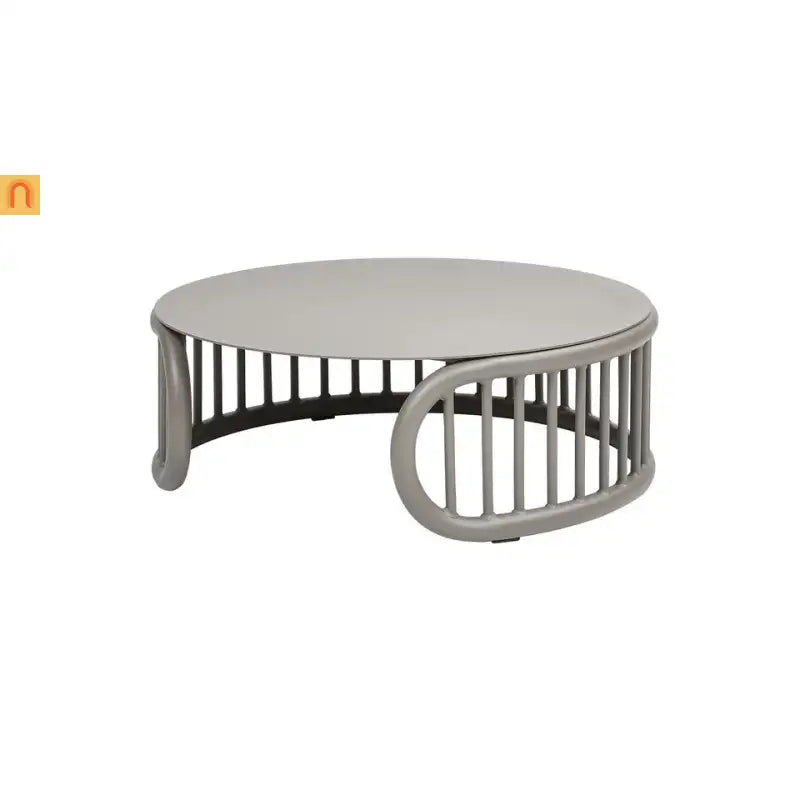 Outdoor Coffee Table Round Aluminum Taupe Modern 34.5in