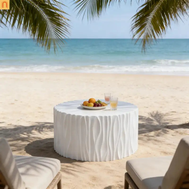 Outdoor Round Coffee Table 26.8" White Wavy