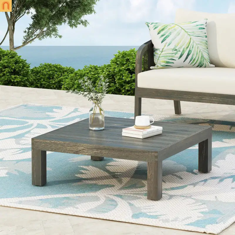 Outdoor Coffee Table Square Acacia Wood Gray Slat Panel 29.5in