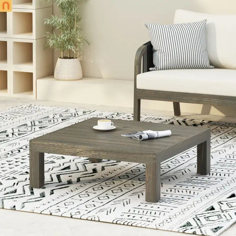 Outdoor Coffee Table Square Acacia Wood Gray Slat Panel 29.5in