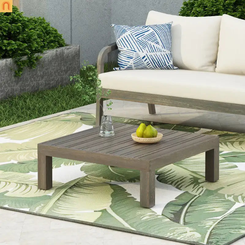 Outdoor Coffee Table Square Acacia Wood Gray Slat Panel 29.5in
