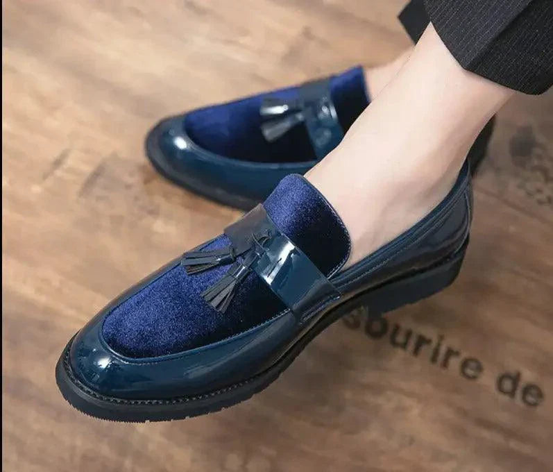 Mandotos College Inspired Leather Loafers For Men Blue Premium Handcrafted Dress Shoes