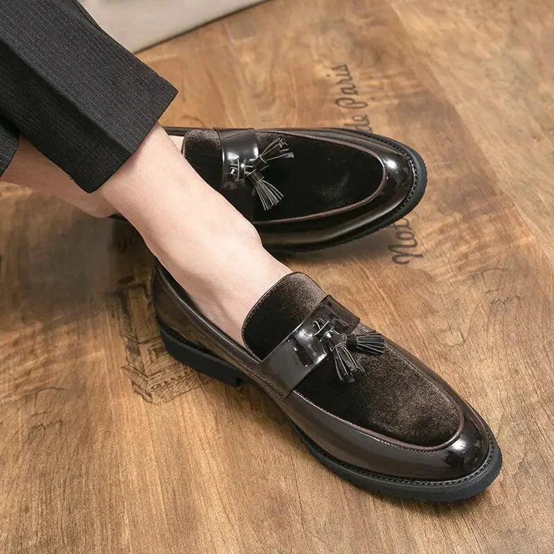 Mandotos College Inspired Leather Loafers For Men Blue Premium Handcrafted Dress Shoes