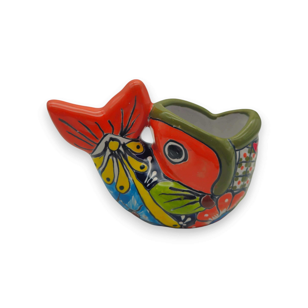 Colorful Talavera Fish Planter | Mexican Hand-Painted Pottery