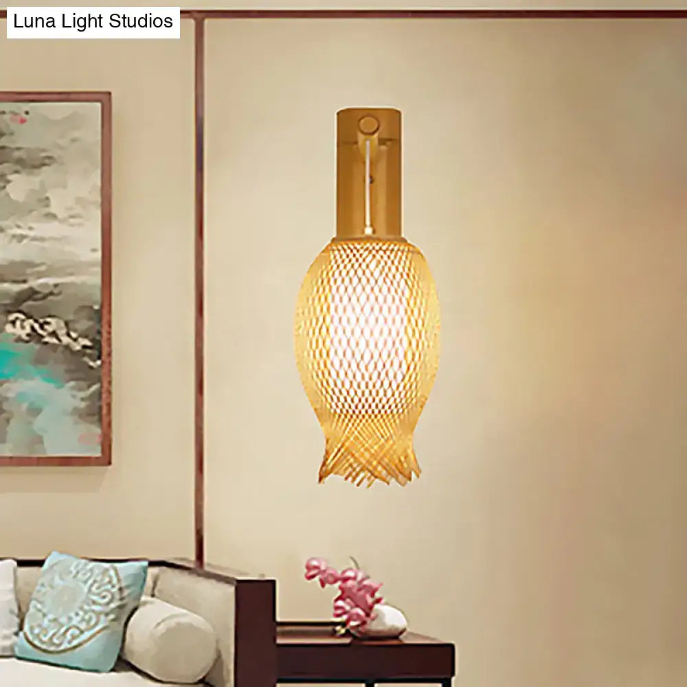 DecorBites™ Contemporary Bamboo Wall Sconce Light with Inner White Cylinder Shade