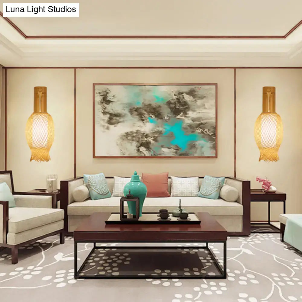 DecorBites™ Contemporary Bamboo Wall Sconce Light with Inner White Cylinder Shade