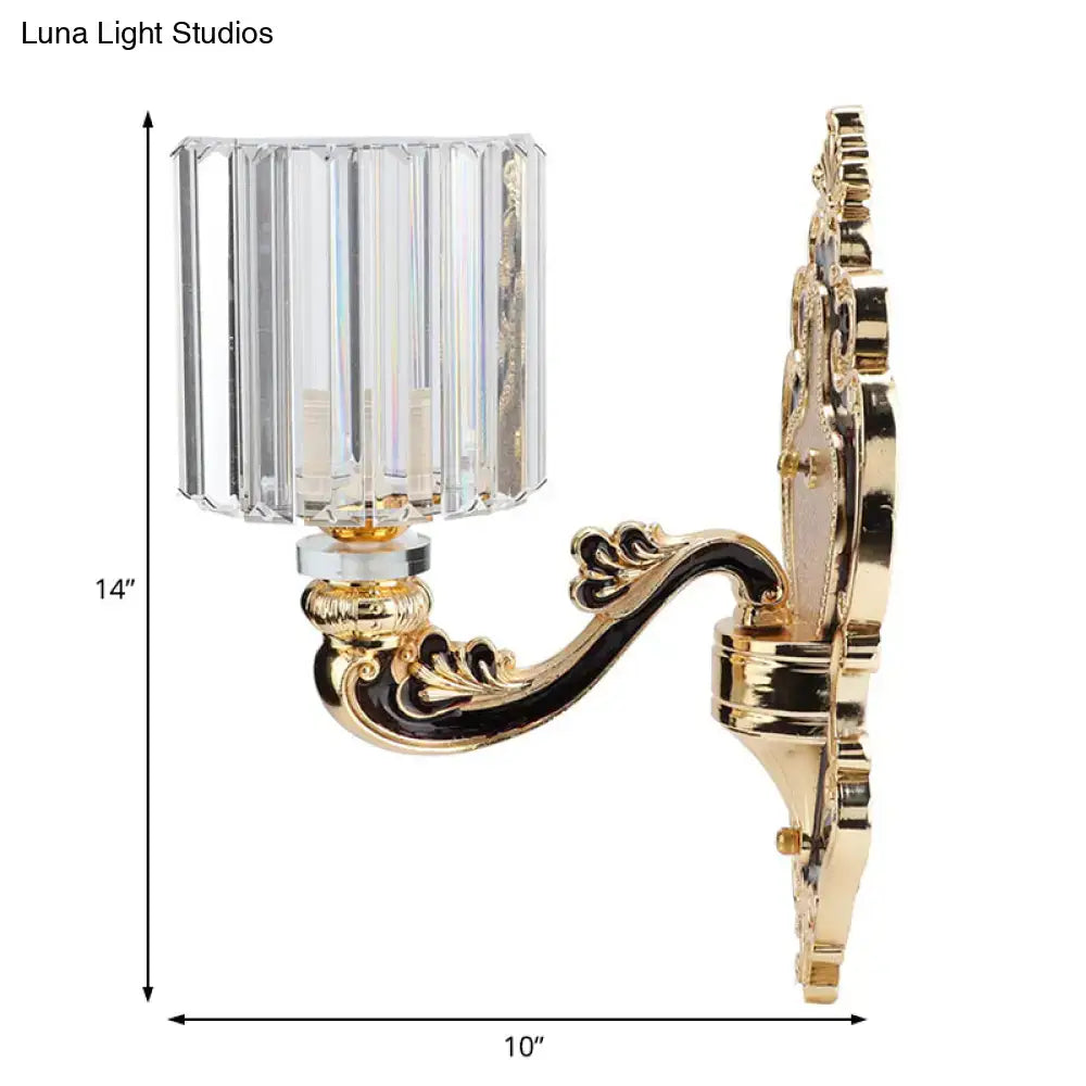 Contemporary gold crystal cylinder wall sconce bedroom fixture