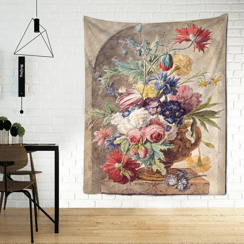 Court style floral oil painting tapestry – living room wall decor