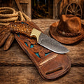 Cowboy Belt Knife - 8” Damascus Steel Blade Pine Cone Resin Handle