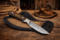 Cowboy Hunting Sheath Knife – 4" Damascus Steel Pinecone Handle