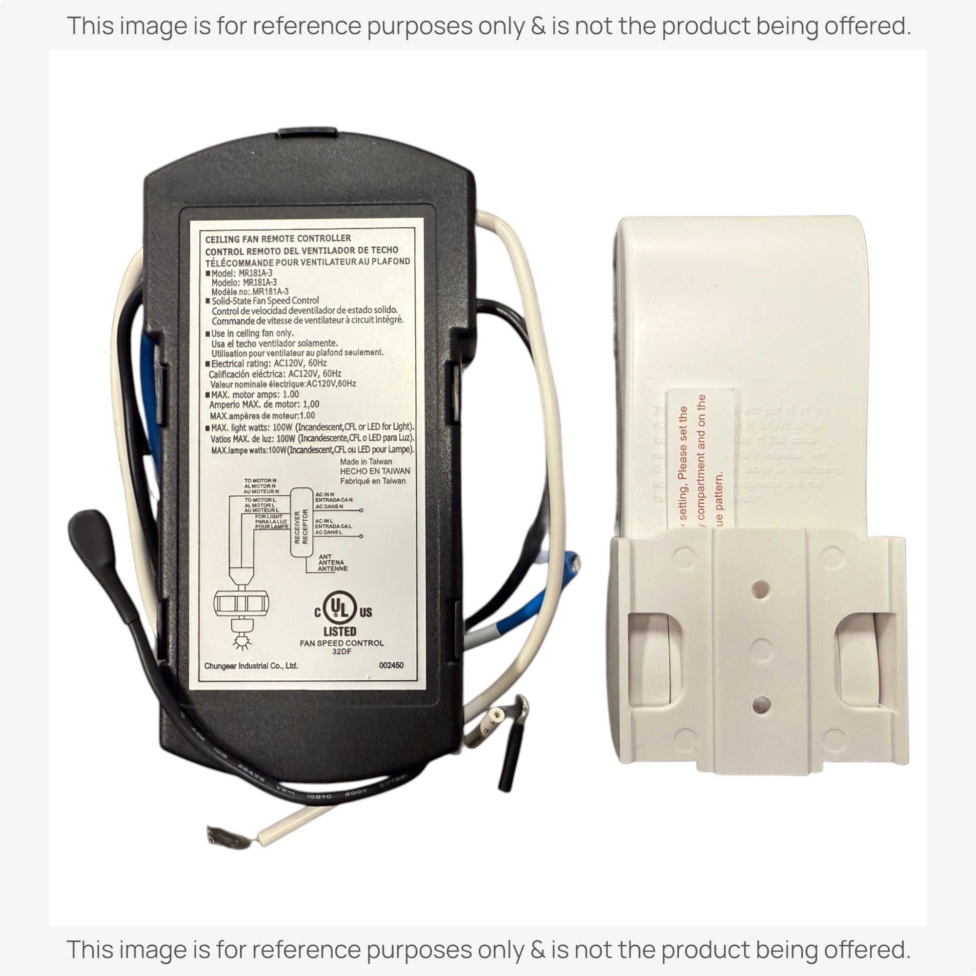 Substitute for Fanimation 3-Speed Remote Control with Receiver Non-Reversing Kit | KUJCE10611 CR500 [63T-AC83T-KIT]