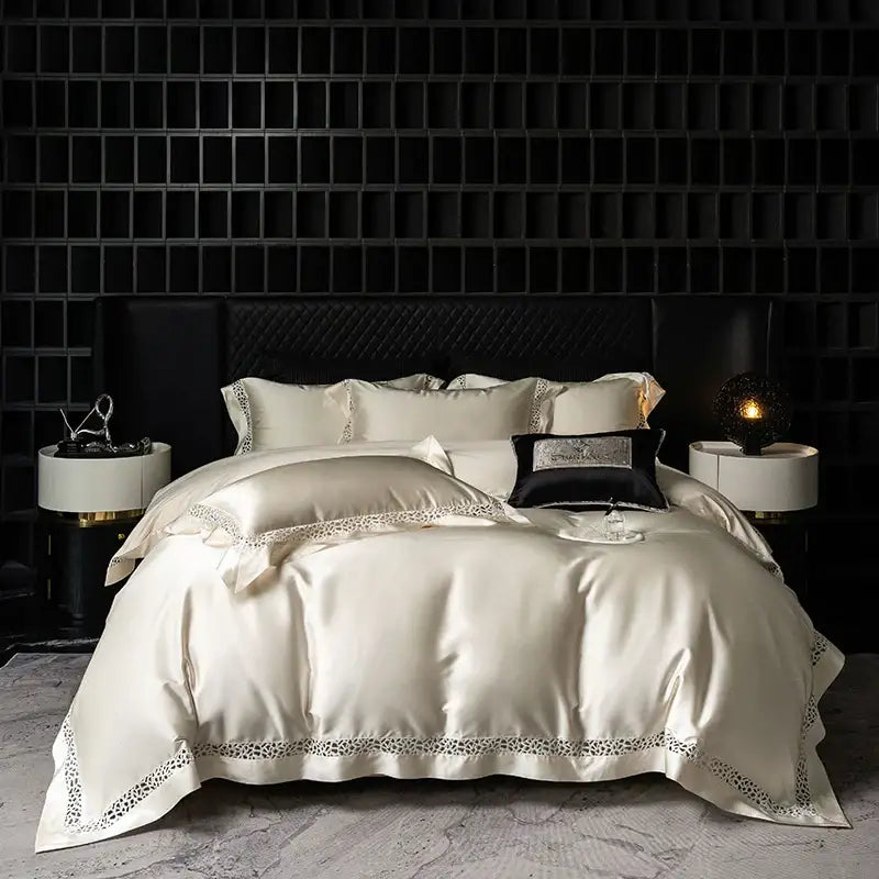 DecorBites™ Brocade Lace Edge Egyptian Cotton Bedding Set - 4Pcs