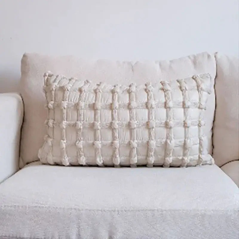 Cream white plaid 3d bubble cushion cover living room decor