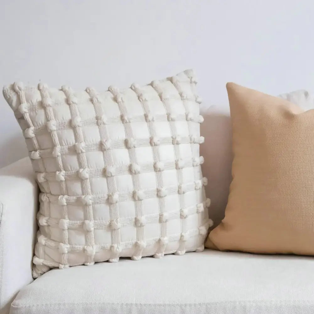 Cream white plaid 3d bubble cushion cover living room decor