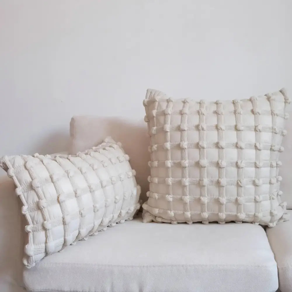 Cream white plaid 3d bubble cushion cover living room decor