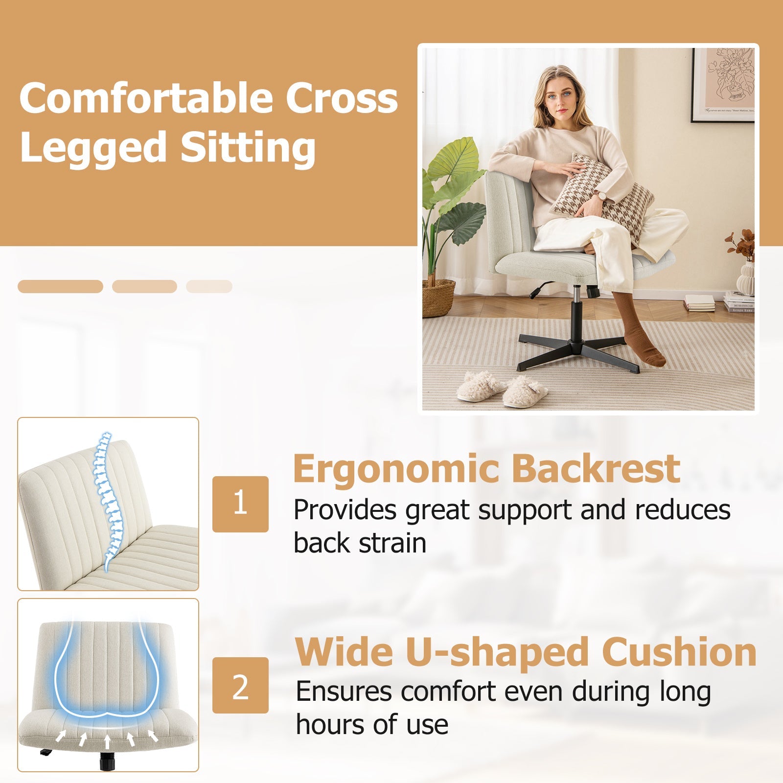 Criss Cross Legged Chair No Wheels 120¬∞ Rocking Adjustable Height