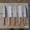 5-Piece Hand-Forged Rustic Kitchen Knife Set — Olive Wood Handles, 11-Inch Damascus Blades