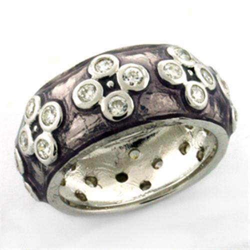 LOAS730 - Rhodium 925 Sterling Silver Ring with Epoxy in Light Amethyst
