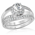 1W164 - Rhodium Brass Ring with AAA Grade CZ in Clear