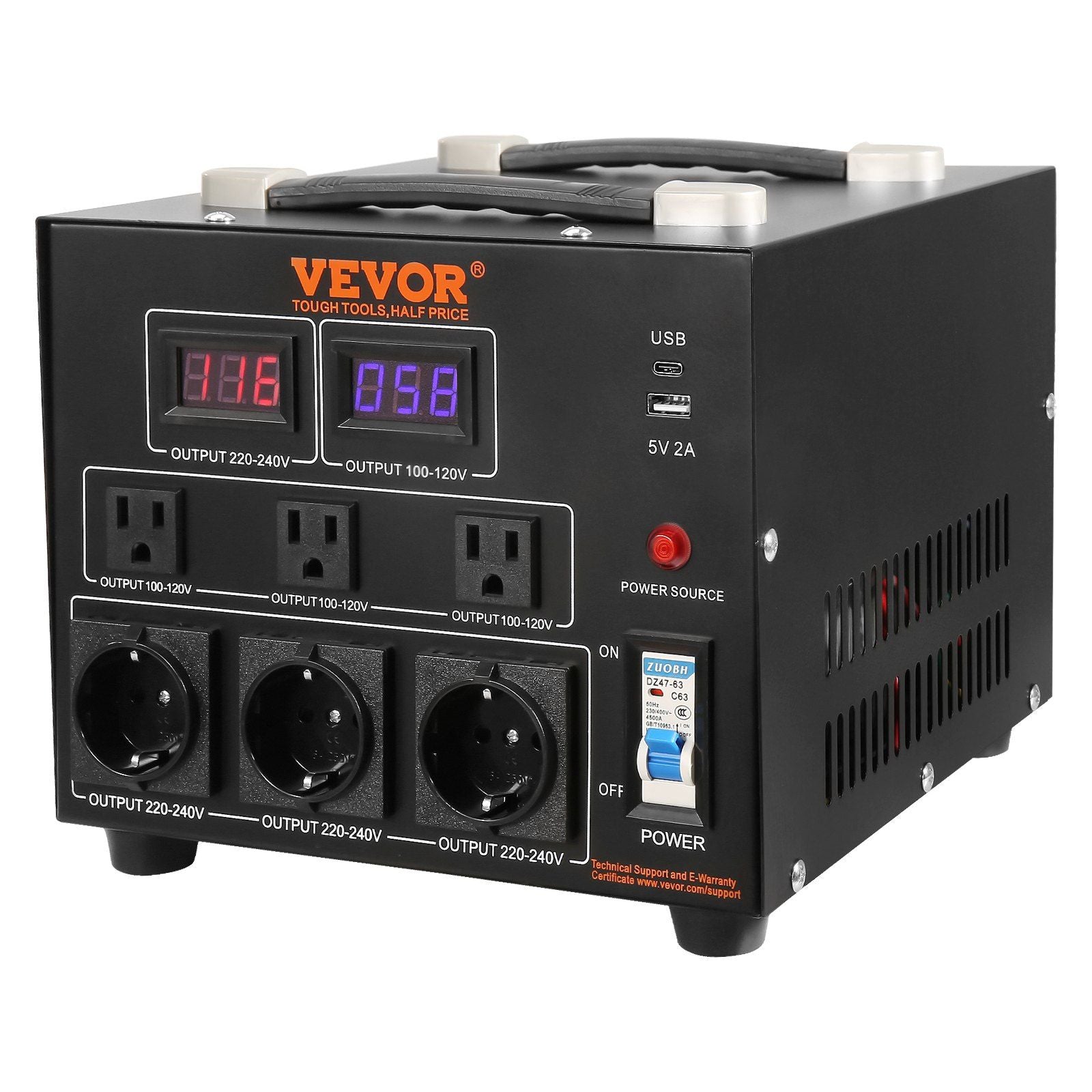Voltage Converter Transformer, 3000W, Heavy Duty Step Up/Down Transformer, Convert from 110 Volt to 220 Volt and from 220 Volt to 110 Volt, with US Outlet EU Outlet 5V USB Port, CE Certified