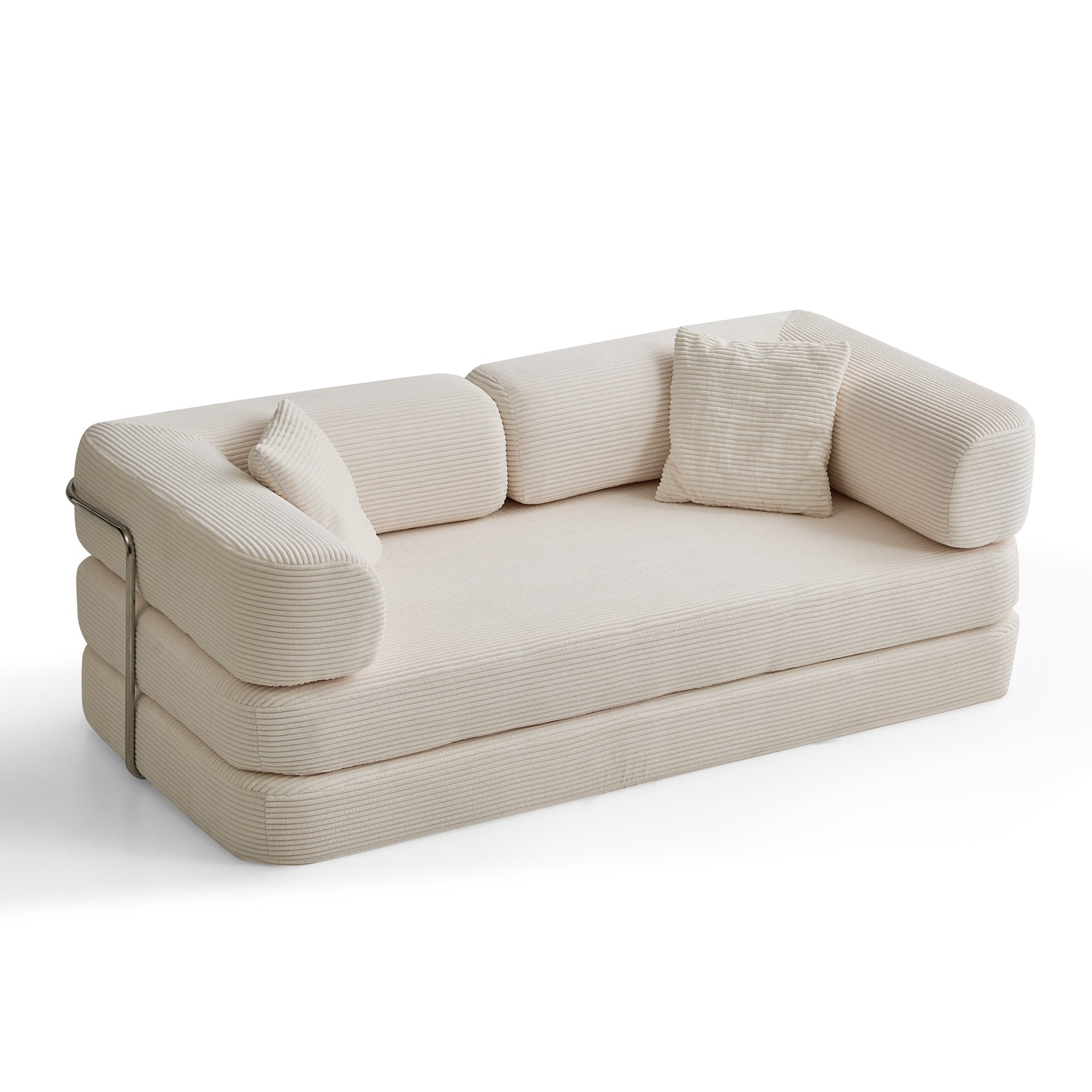 Sofa Floor Low Profile 5-in-1 Corduroy Cream Sleeper with Blanket 74.8 In