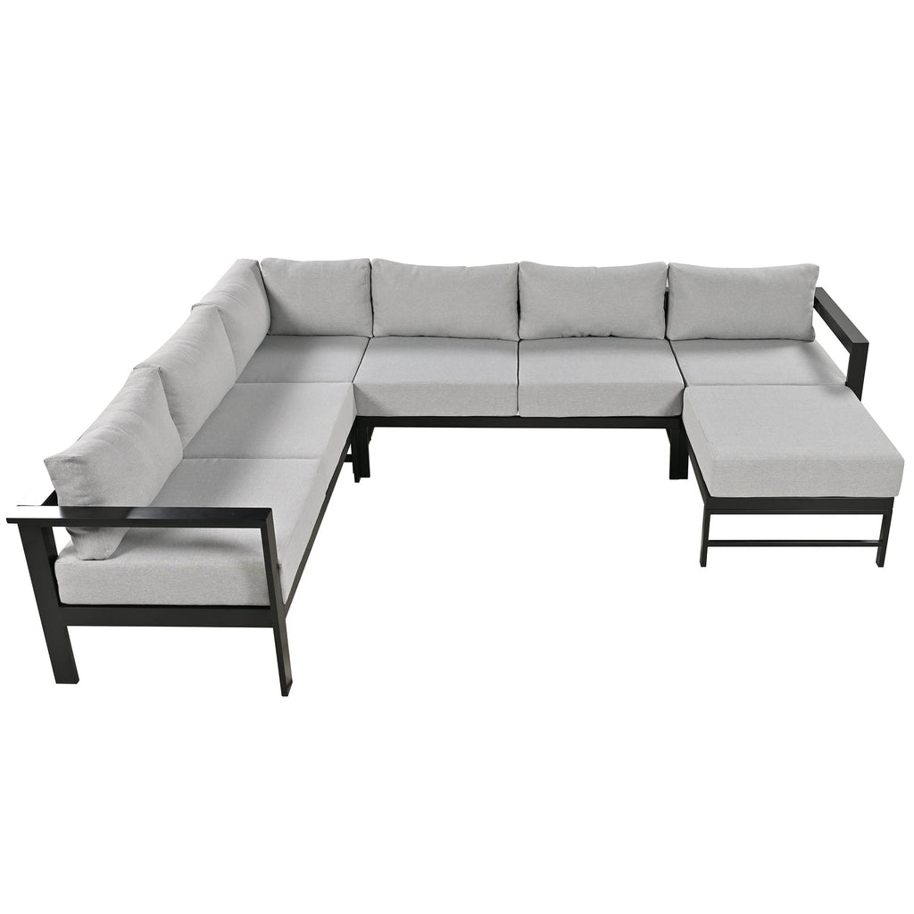 Outdoor Sectional Set Iron Gray U-Shape Seats 5 to 6 5.9 In Cushion