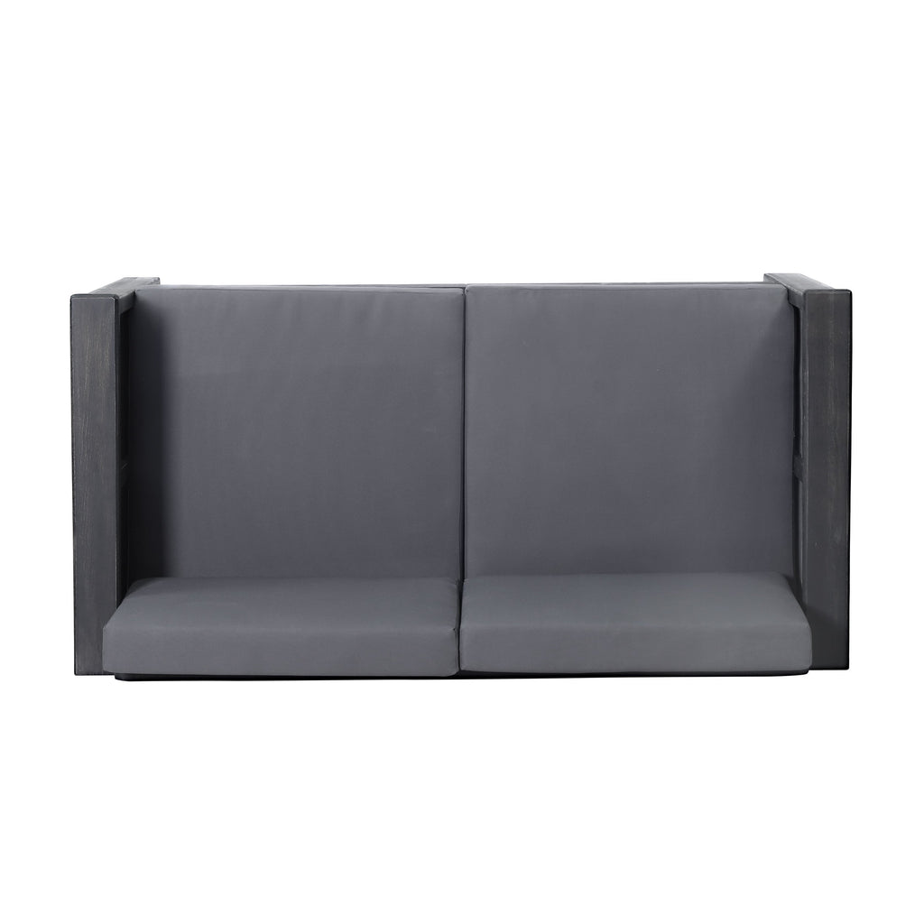 Outdoor Patio Set Acacia Wood Gray 2 Piece Loveseat Coffee Table Cushions
