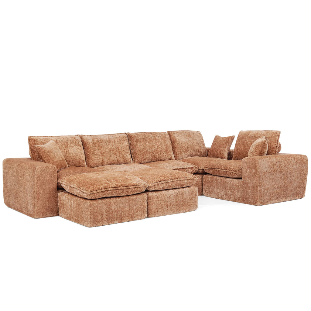 Sectional Sofa Modular Boucle Orange 7 Seat Ottomans 107 In No Assembly