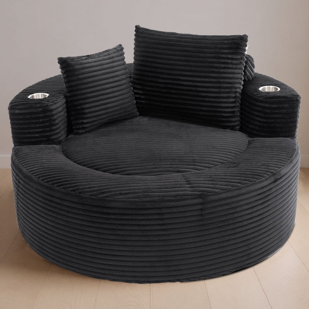 55" Round Memory Foam Velvet Sofa Bed with Cup Holder