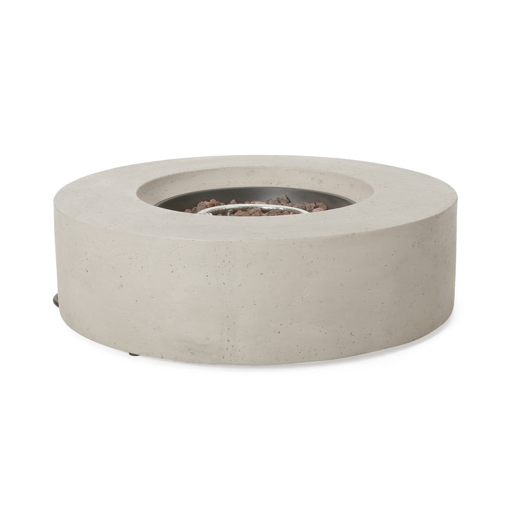 Modern Outdoor 50000 BTU Round MgO Concrete Propane Fire Pit, Light Grey