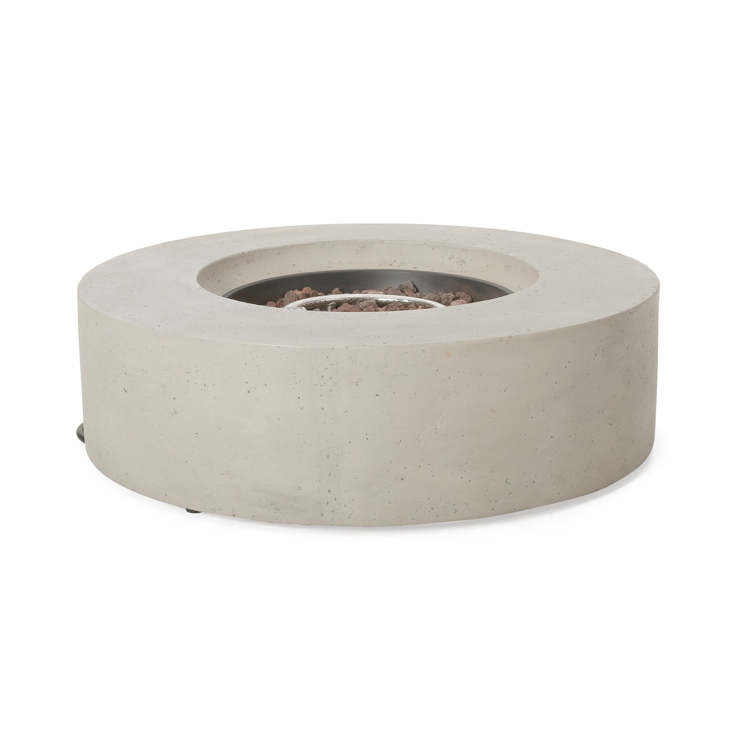 Modern Outdoor 50000 BTU Round MgO Concrete Propane Fire Pit, Light Grey