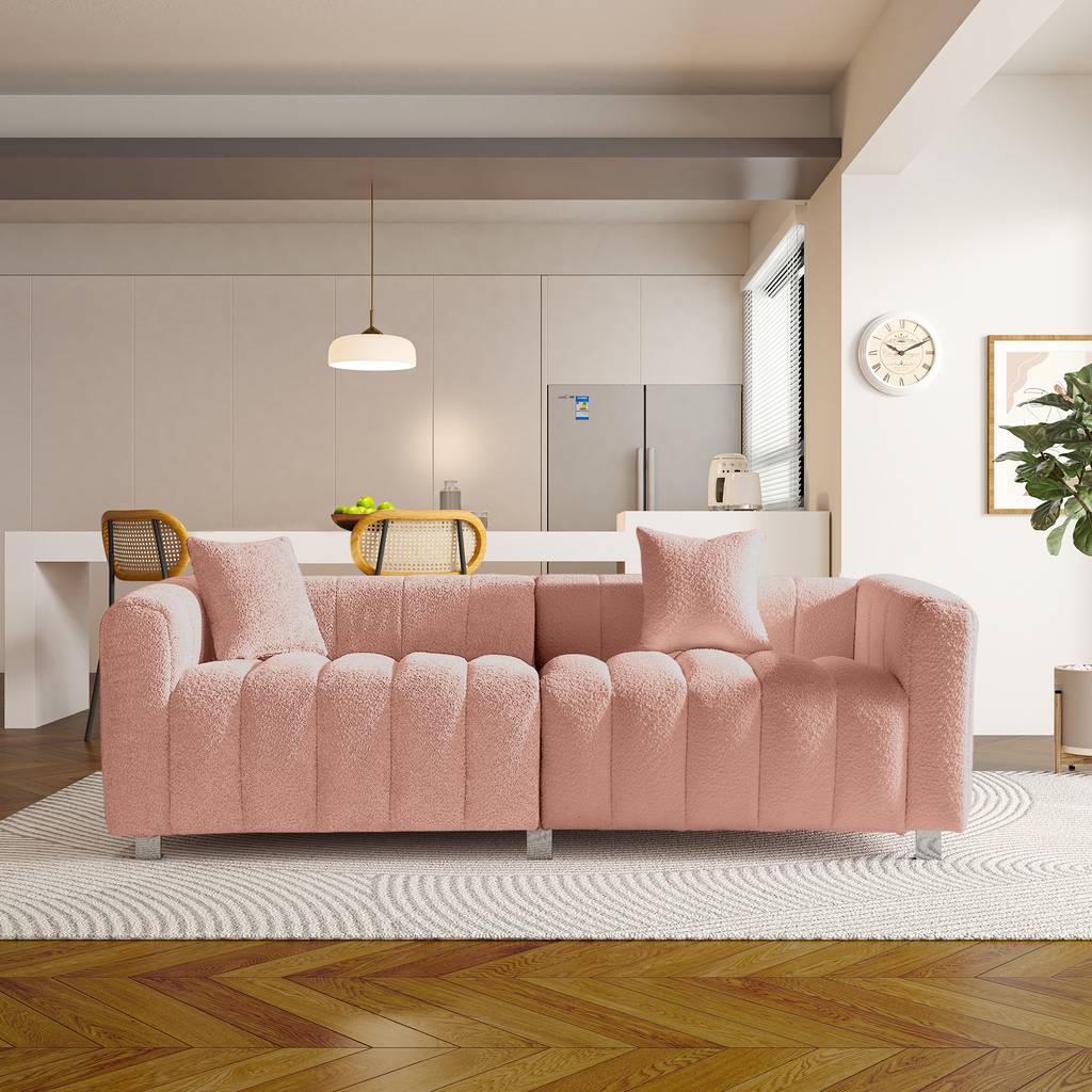 Sofa Modular Velvet Teddy Pink 3 Seat Metal Legs 87 In 750 LB