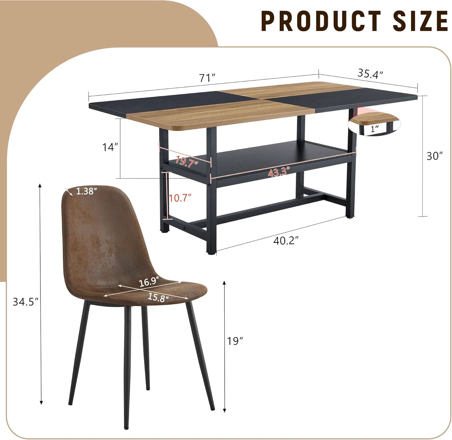71 Inch Weathered Brown Premium Rustic Dining Table Set
