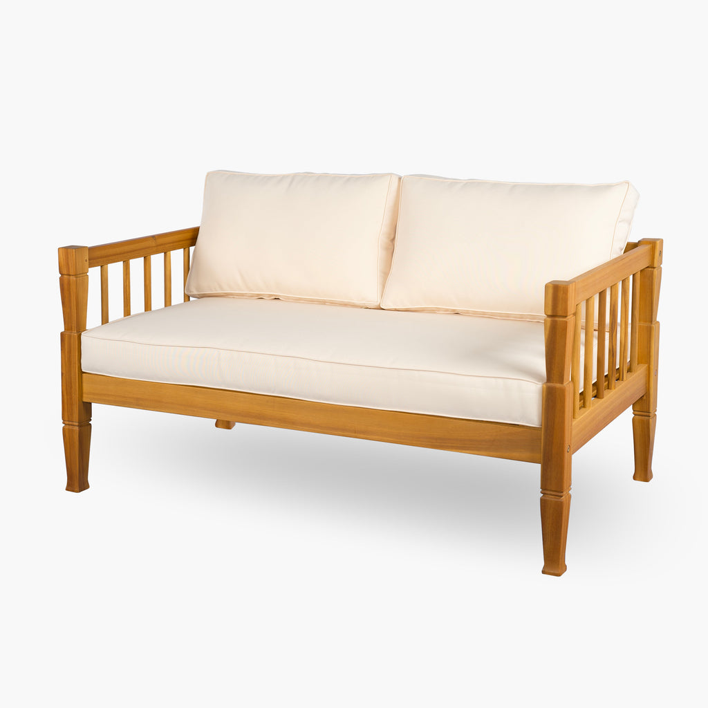 Outdoor Conversation Set Acacia Wood Teak Beige Cushion 4 Piece Seats 4
