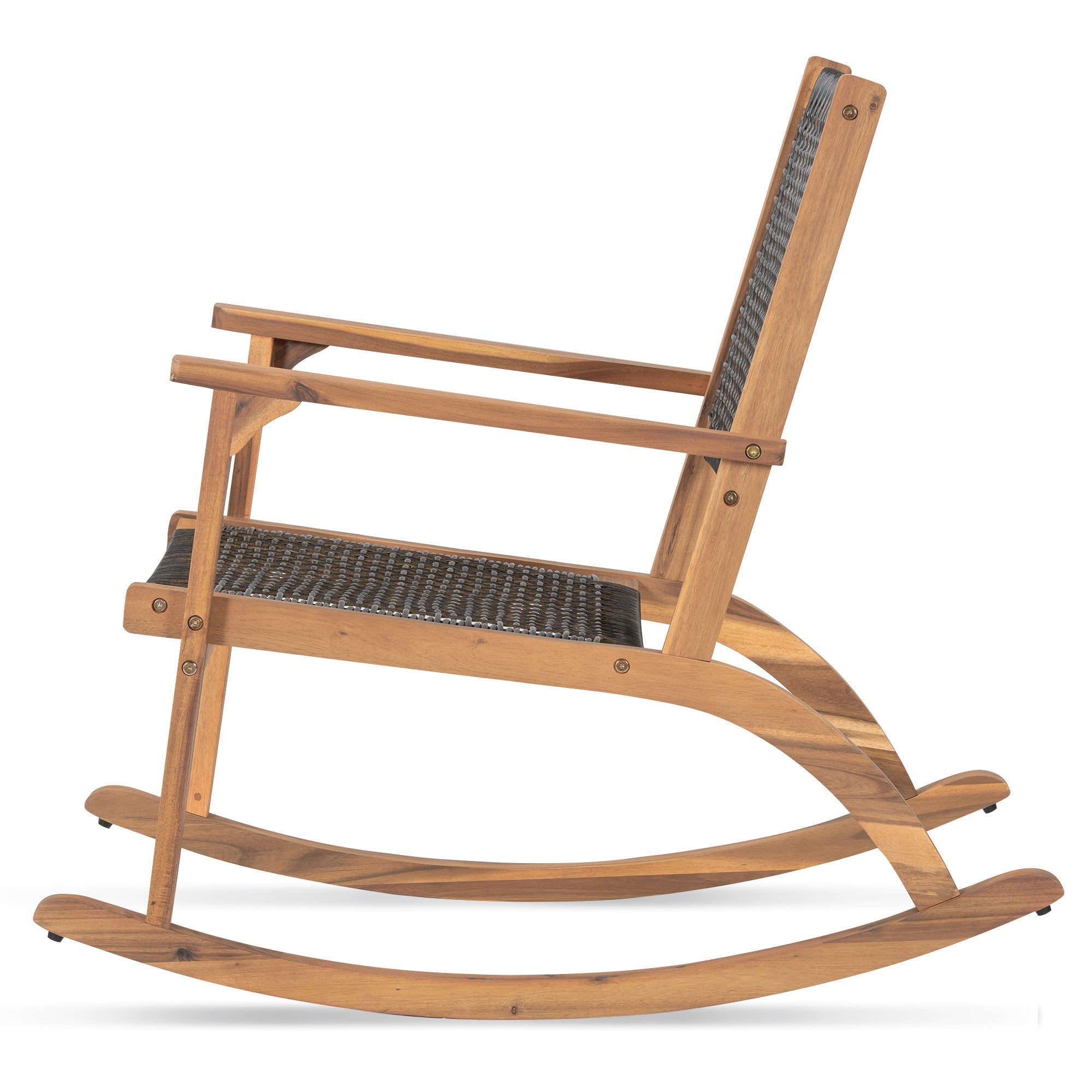 Outdoor Rocking Chair Acacia Wood Wicker Dark Brown Set 2