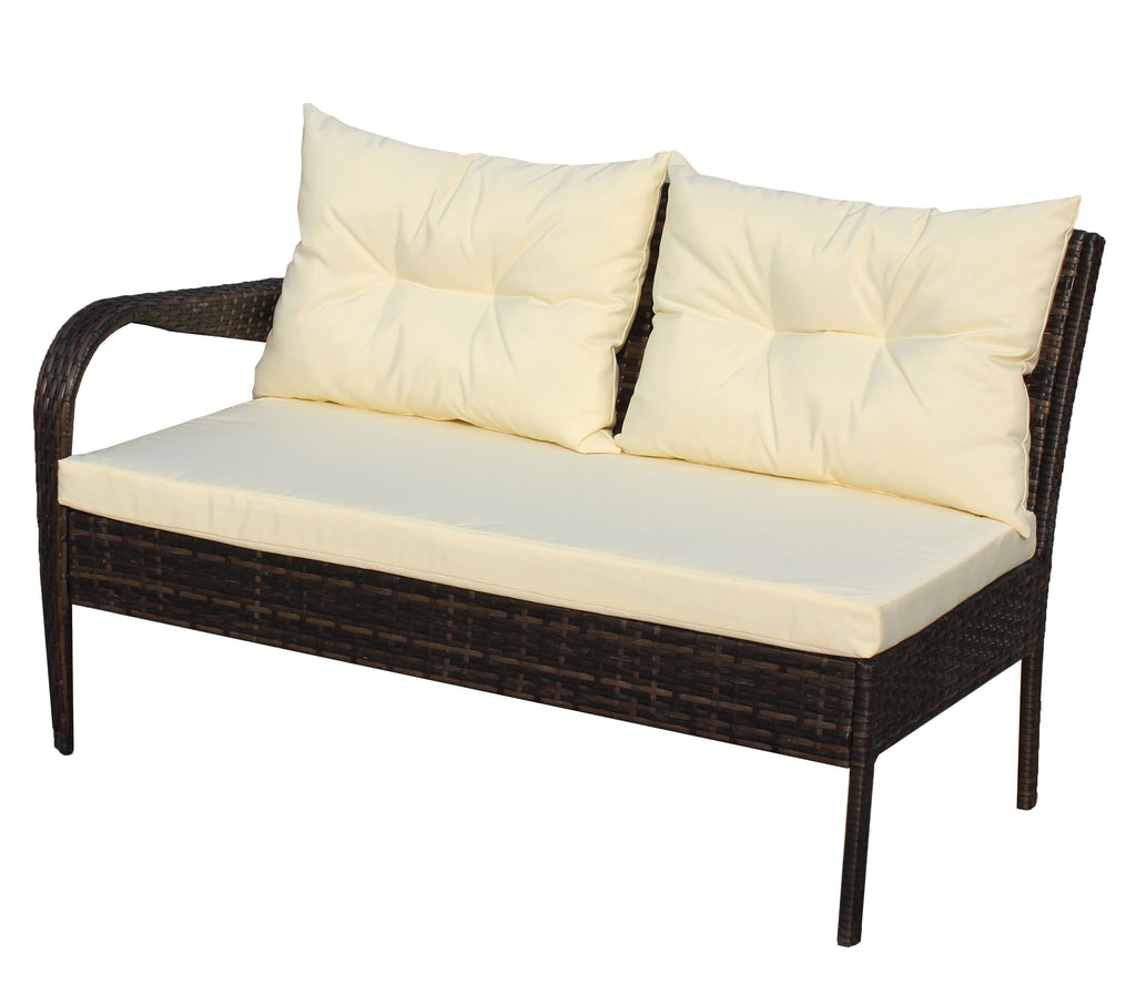 Outdoor Sectional Set PE Rattan Steel Brown Beige Cushion 3 Piece 560 LB