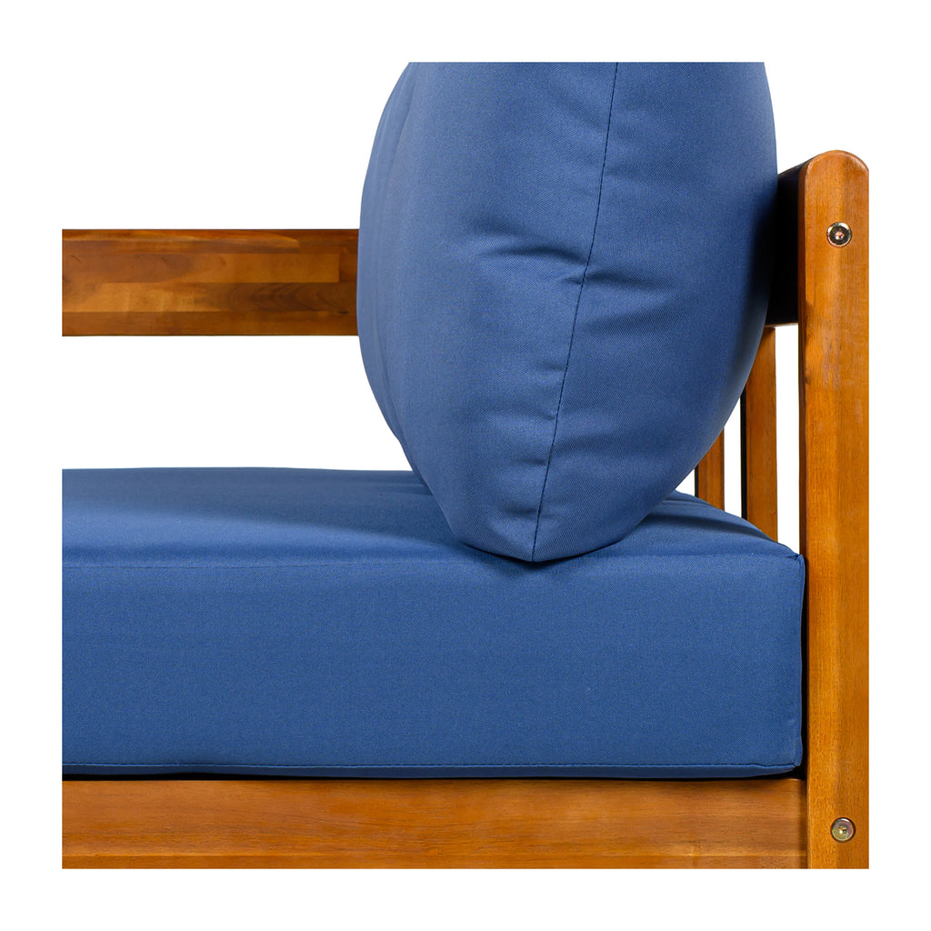 Outdoor Sofa Set Acacia Wood Arc Frame Blue Cushions L-Shape 6 Piece
