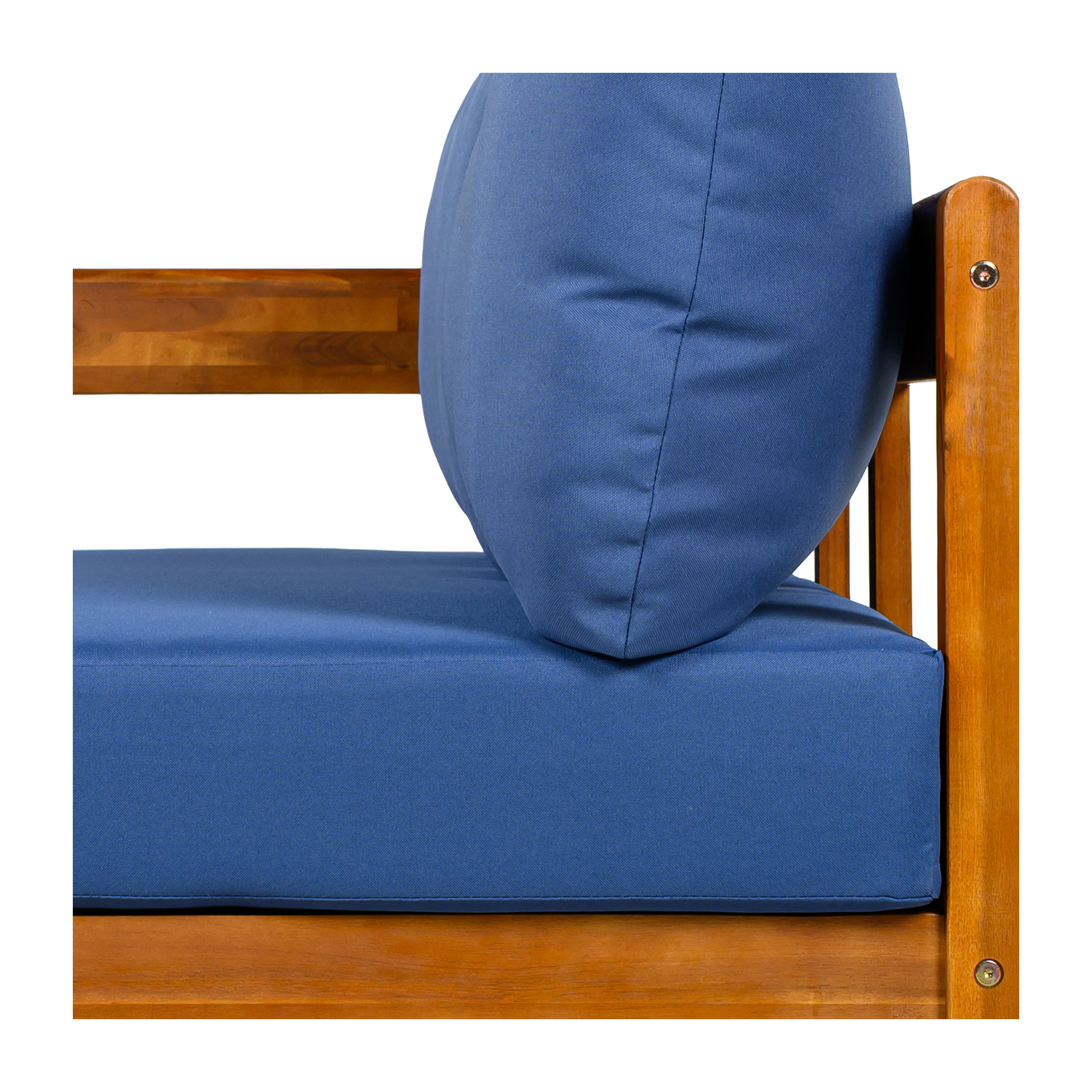 Outdoor Sofa Set Acacia Wood Arc Frame Blue Cushions L-Shape 6 Piece