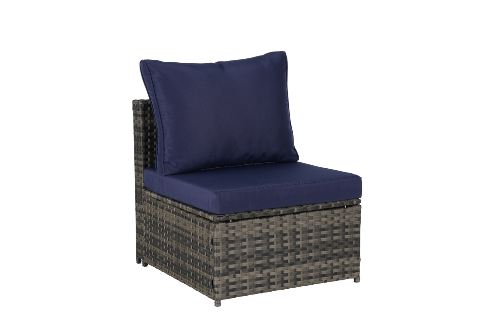 Outdoor Sectional Set PE Rattan Steel Dark Blue L-Shape 6 Piece Seats 8