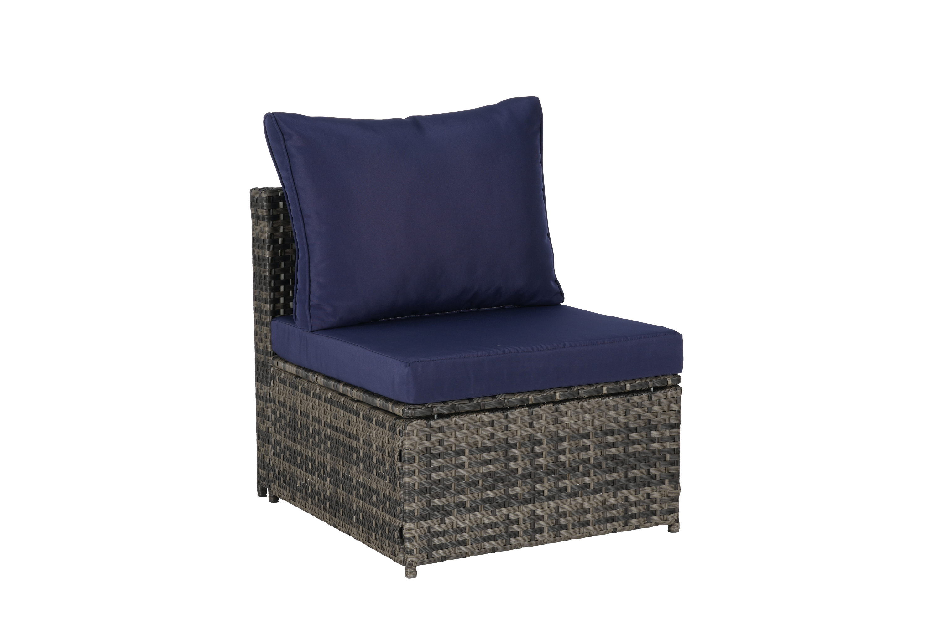Outdoor Sectional Set PE Rattan Steel Dark Blue L-Shape 6 Piece Seats 8