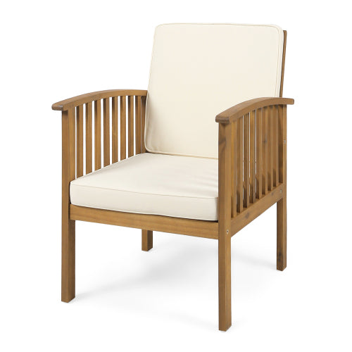 Outdoor Conversation Set Acacia Wood Cream Cushion 3 Piece Foldable